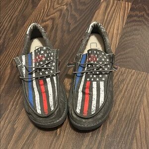 Patriotic Flag Hey Dude with Red, White, and Blue Stripes